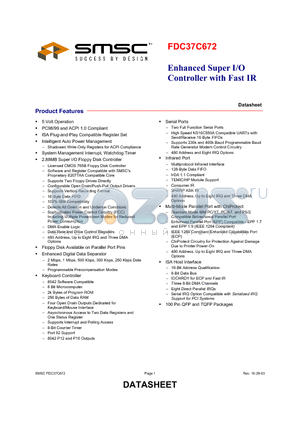 FDC37C672QFP datasheet - ENHANCED SUPER I/O CONTROLLER WITH FAST IR