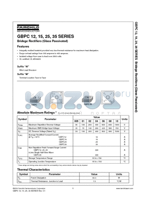 GBPC12 datasheet - Bridege Rectifiers (Glass Passivated)