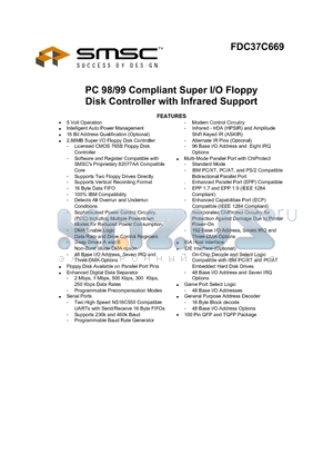 FDC37C669 datasheet - PC 98/99 COMPLIANT SUPER I/O FLOPPY DISK CONTROLLER WITH INFRARED SUPPORT