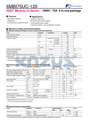 6MBI75UC-120 datasheet - IGBT Module U-Series 1200V / 75A 6 in one-package