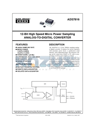 ADS7816 datasheet - 12-Bit High Speed Micro Power Sampling ANALOG-TO-DIGITAL CONVERTER