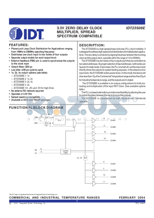 IDT23S08E-1HPGI datasheet - 3.3V ZERO DELAY CLOCK MULTIPLIER, SPREAD SPECTRUM COMPATIBLE