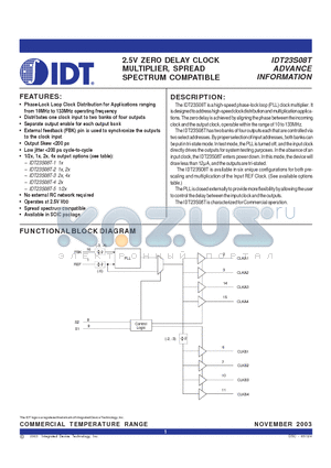 IDT23S08T datasheet - 2.5V ZERO DELAY CLOCK MULTIPLIER, SPREAD SPECTRUM COMPATIBLE