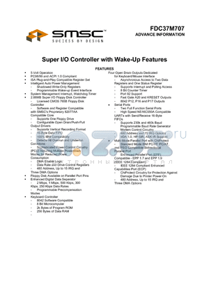 FDC37M707 datasheet - SUPER I/O CONTROLLER WITH WAKE UP FEATURES