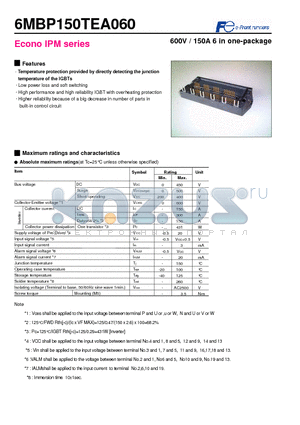 6MBP150TEA060 datasheet - Econo IPM series 600V / 150A 6 in one-package