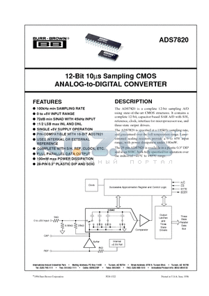 ADS7820U datasheet - 12-Bit 10ms Sampling CMOS ANALOG-to-DIGITAL CONVERTER