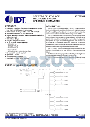 IDT23S08_09 datasheet - 3.3V ZERO DELAY CLOCK MULTIPLIER, SPREAD SPECTRUM COMPATIBLE