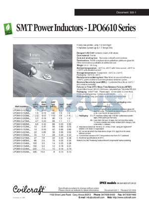 LPO6610-153ML datasheet - SMT Power Inductors