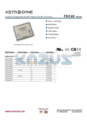 FDC40 datasheet - Isolated and Regulated 40 WATT Modular DC/DC Converters