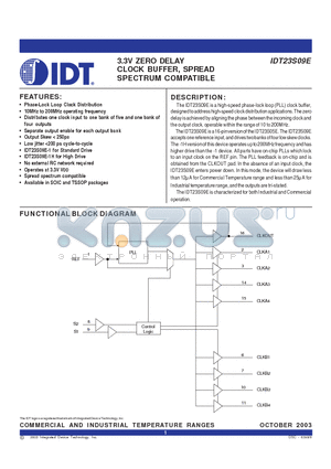 IDT23S09E-1PG datasheet - 3.3V ZERO DELAY CLOCK BUFFER, SPREAD SPECTRUM COMPATIBLE