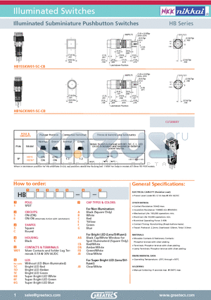 HB15SKW01-5C-CB datasheet - Illuminated Subminiature Pushbutton Switches