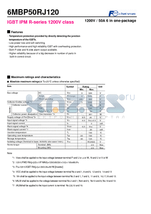 6MBP50RJ120 datasheet - IGBT IPM R-series 1200V class 1200V / 50A 6 in one-package