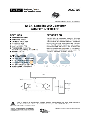 ADS7823E/250 datasheet - 12-Bit, Sampling A/D Converter with I2C INTERFACE