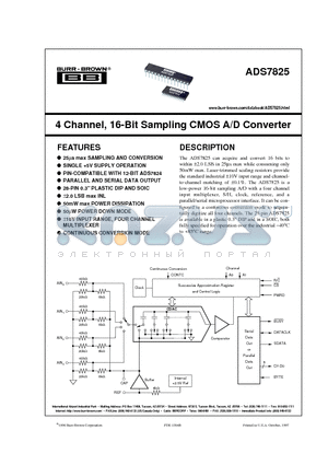 ADS7825 datasheet - 4 Channel, 16-Bit Sampling CMOS A/D Converter