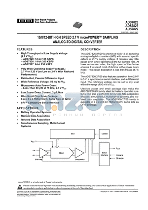 ADS7826 datasheet - 10/8/12-BIT HIGH SPEED 2.7 V microPOWER SAMPLING ANALOG-TO-DIGITAL CONVERTER
