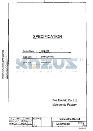 6MBP20RY060 datasheet - IGBT-IPM