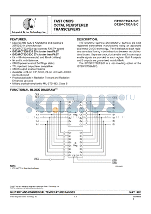 IDT29FCT52ADB datasheet - FAST CMOS OCTAL REGISTERED TRANSCEIVERS