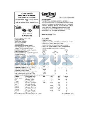 CTLM8110-M832D datasheet - SURFACE MOUNT P-CHANNEL ENHANCEMENT-MODE SILICON MOSFET AND LOW VF SILICON SCHOTTKY RECTIFIER