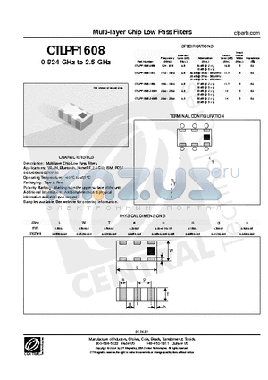 CTLPF1608 datasheet - Multi-layer Chip Low Pass Filters