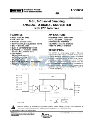 ADS7830 datasheet - 8-Bit, 8-Channel Sampling ANALOG-TO-DIGITAL CONVERTER with I2C Interface