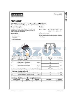 FDC5614 datasheet - 60V P-Channel Logic Level PowerTrench MOSFET
