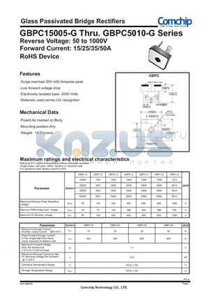 GBPC1502-G datasheet - Glass Passivated Bridge Rectifiers