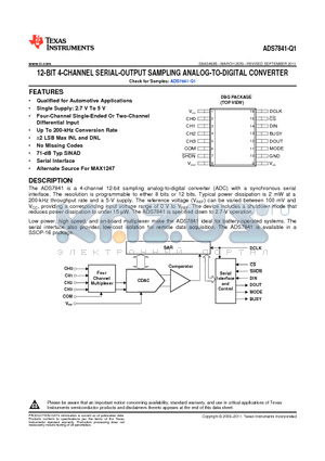 ADS7841-Q1 datasheet - 12-BIT 4-CHANNEL SERIAL-OUTPUT SAMPLING ANALOG-TO-DIGITAL CONVERTER