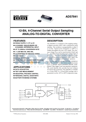 ADS7841E datasheet - 12-Bit, 4-Channel Serial Output Sampling ANALOG-TO-DIGITAL CONVERTER