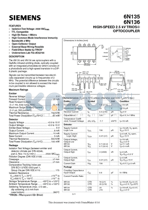 6N135 datasheet - HIGH-SPEED 2.5 kV TRIOS OPTOCOUPLER