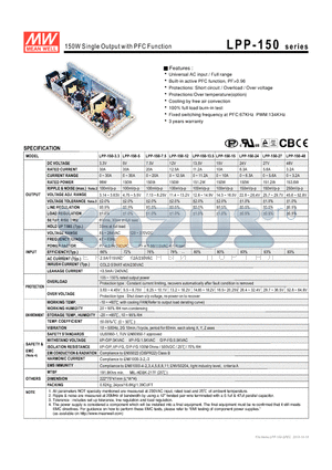 LPP-150-27 datasheet - 150W Single Output with PFC Function