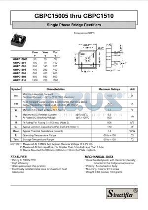 GBPC1504 datasheet - Single Phase Bridge Rectifiers