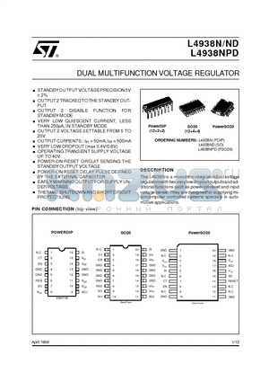 L4938N datasheet - DUAL MULTIFUNCTION VOLTAGE REGULATOR