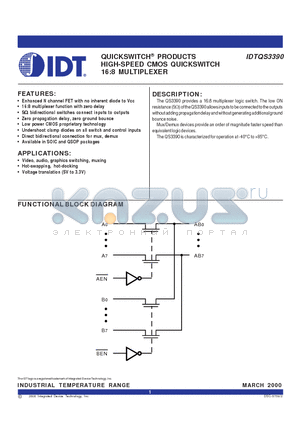 IDT3390SO datasheet - QUICKSWITCH PRODUCTS HIGH-SPEED CMOS QUICKSWITCH 16:8 MULTIPLEXER