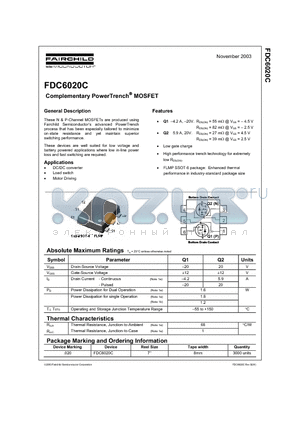 FDC6020C datasheet - Complementary PowerTrench MOSFET