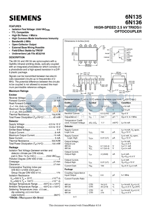 6N136 datasheet - HIGH-SPEED 2.5 kV TRIOS OPTOCOUPLER