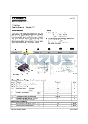 FDC6301N datasheet - Dual N-Channel , Digital FET