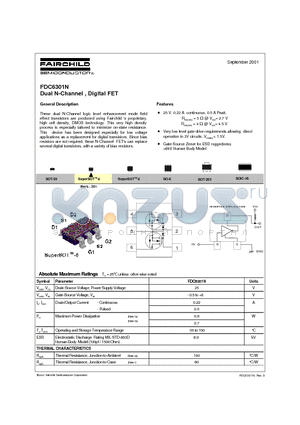 FDC6301N datasheet - Dual N-Channel , Digital FET