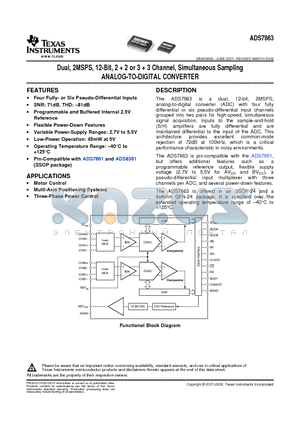 ADS7863IDBQ datasheet - Dual, 2MSPS, 12-Bit, 2  2 or 3  3 Channel, Simultaneous Sampling ANALOG-TO-DIGITAL CONVERTER