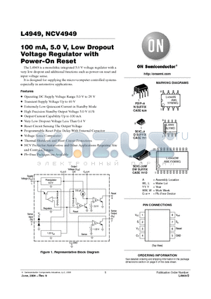L4949DG datasheet - 100 mA, 5.0 V, Low Dropout Voltage Regulator with Power−On Reset
