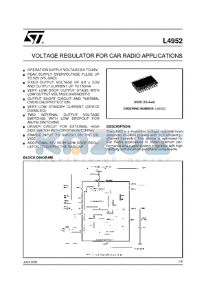 L4952 datasheet - VOLTAGE REGULATOR FOR CAR RADIO APPLICATIONS
