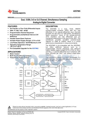 ADS7865IPBSRG4 datasheet - Dual, 12-Bit, 33 or 22 Channel, Simultaneous Sampling Analog-to-Digital Converter