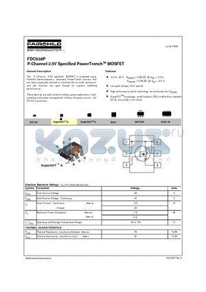 FDC638 datasheet - P-Channel 2.5V Specified PowerTrenchTM MOSFET