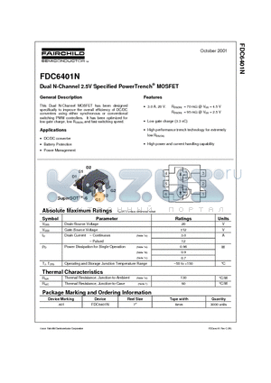 FDC6401N datasheet - Dual N-Channel 2.5V Specified PowerTrench MOSFET