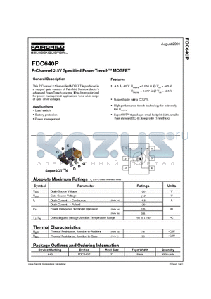 FDC640P datasheet - P-Channel 2.5V Specified PowerTrenchTM MOSFET