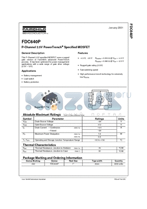 FDC640P_01 datasheet - P-Channel 2.5V PowerTrench Specified MOSFET