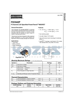 FDC642P datasheet - P-Channel 2.5V Specified PowerTrenchMOSFET