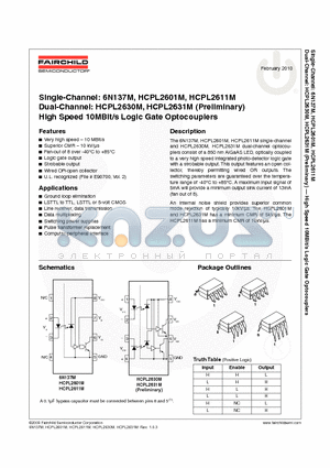 6N137M datasheet - High Speed 10MBit/s Logic Gate Optocouplers