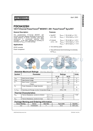 FDC6432SH datasheet - 12V P-Channel PowerTrench MOSFET, 30V PowerTrench SyncFET