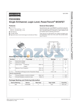 FDC655BN datasheet - Single N-Channel, Logic Level, PowerTrench MOSFET
