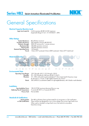 HB215SKG03CF-JB datasheet - Quiet Actuation Illuminated Pushbutton